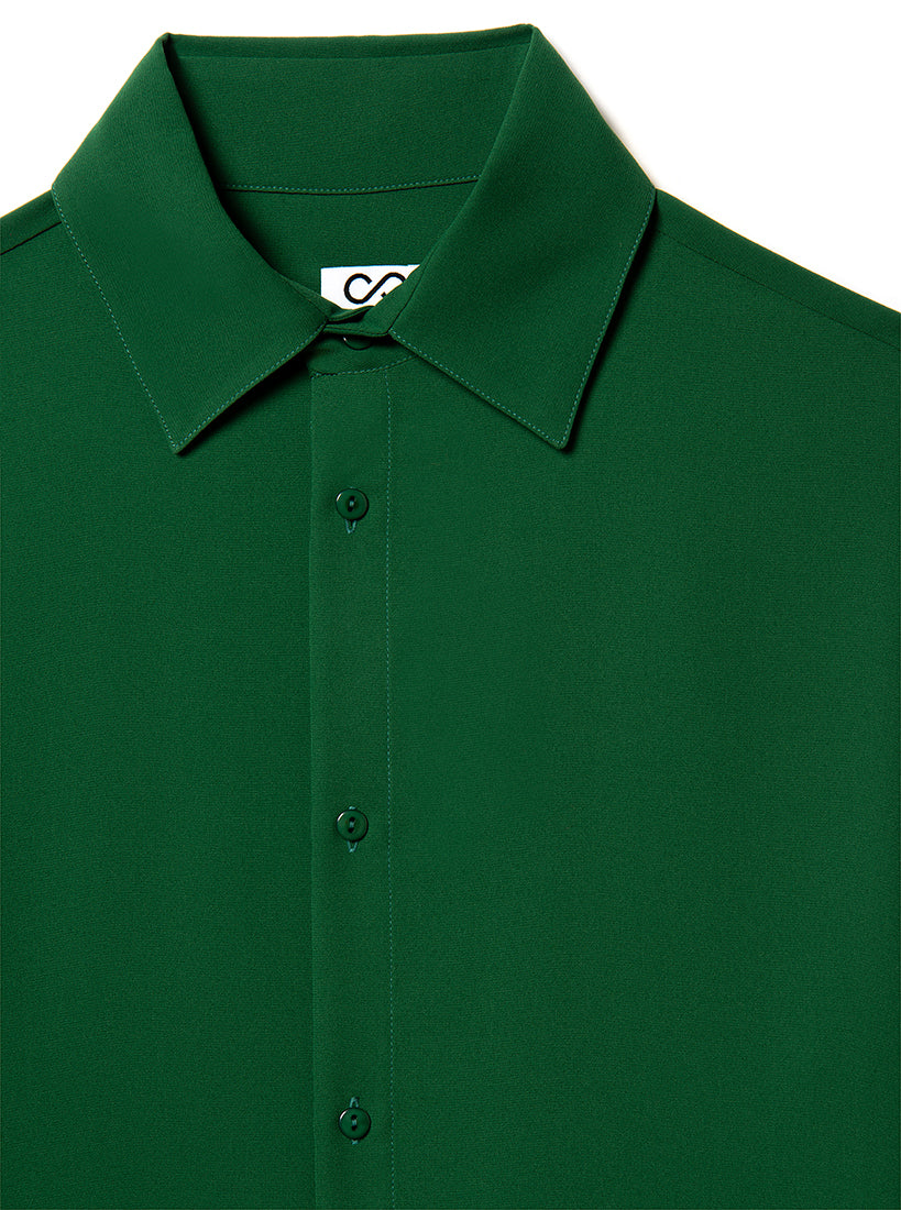 Green silk shirt with collar and buttons on a white background