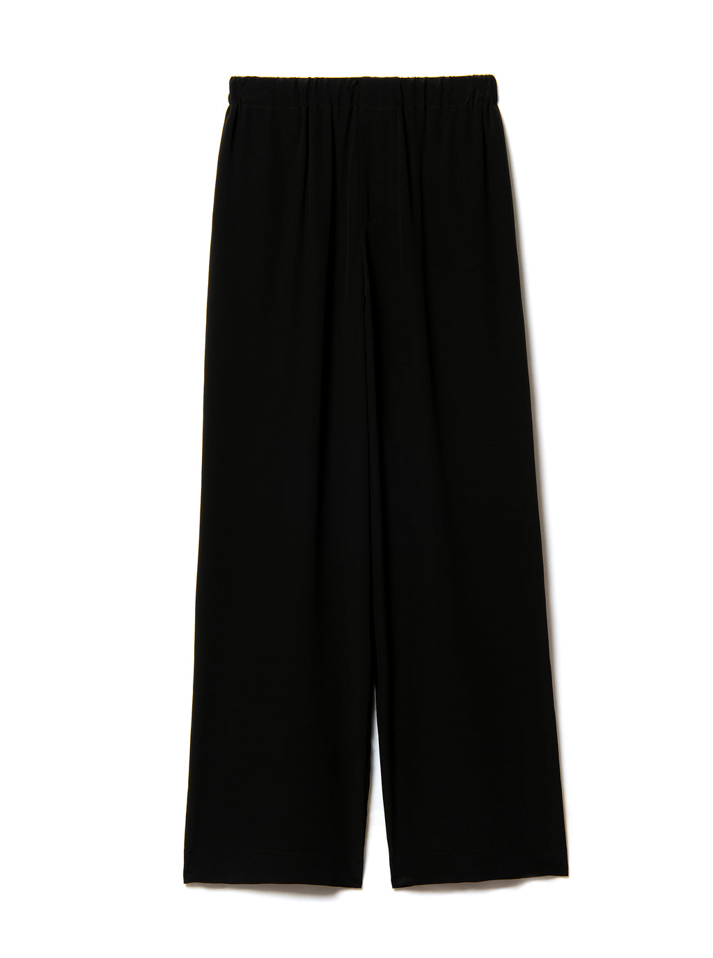 Black silk wide-leg pants on a white background