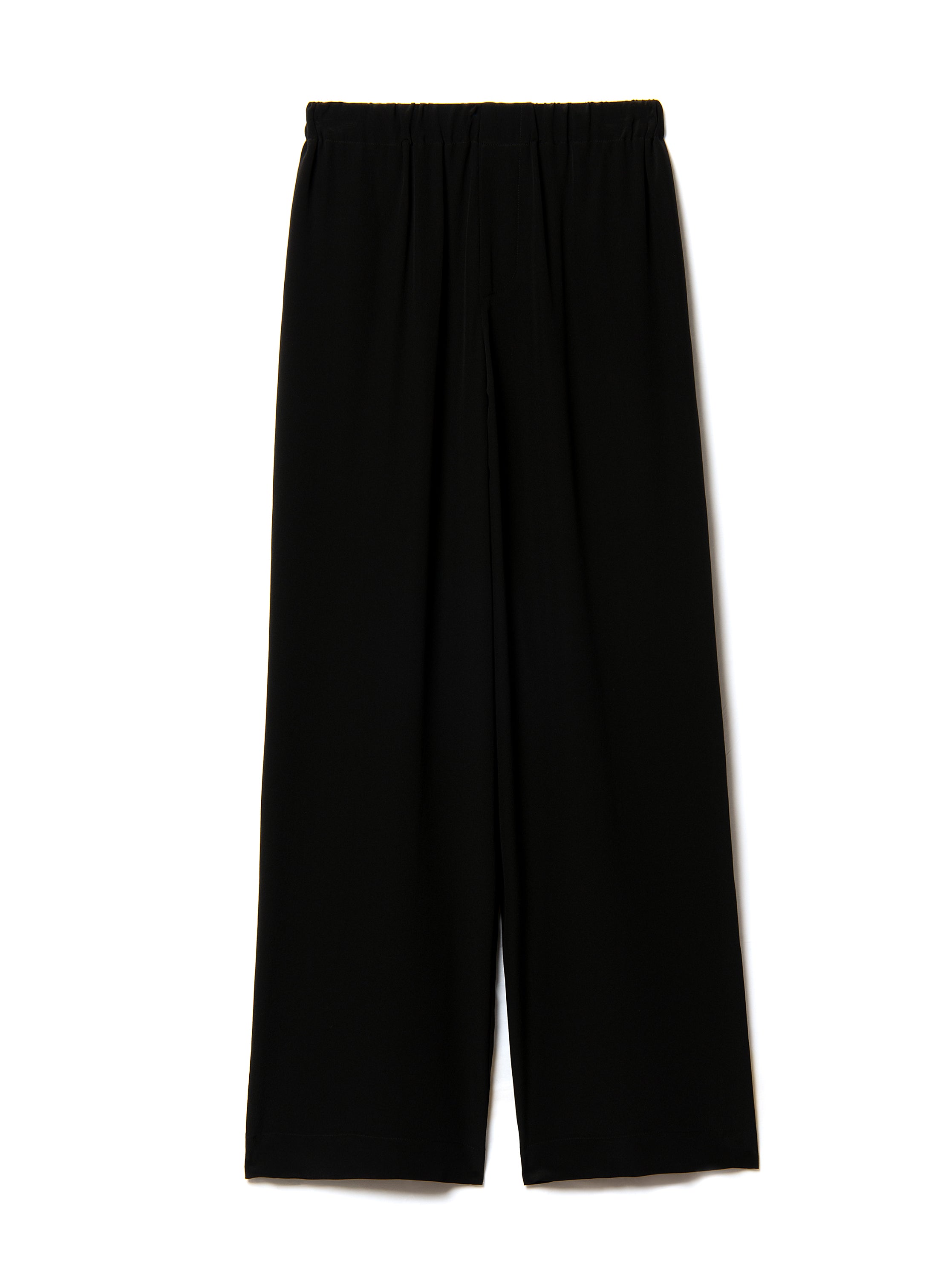 Black silk wide-leg pants on a white background