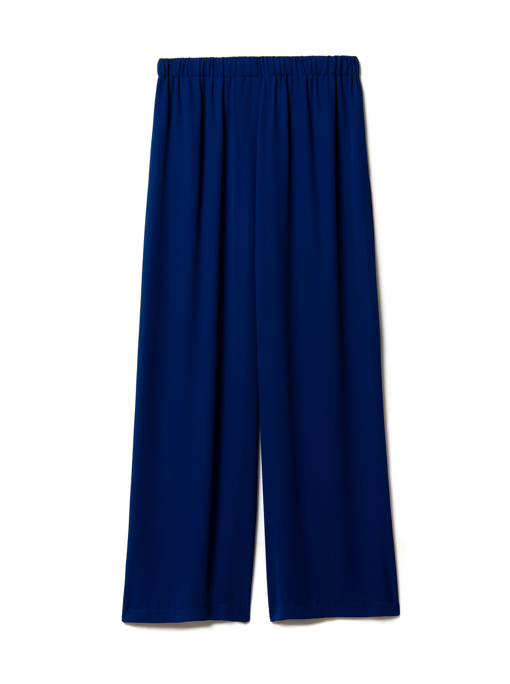 Pair of blue silk pants on a white background