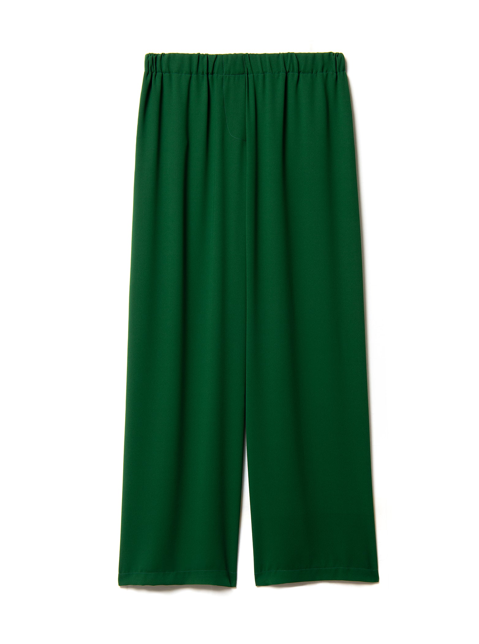 Green wide-leg silk pants on a white background