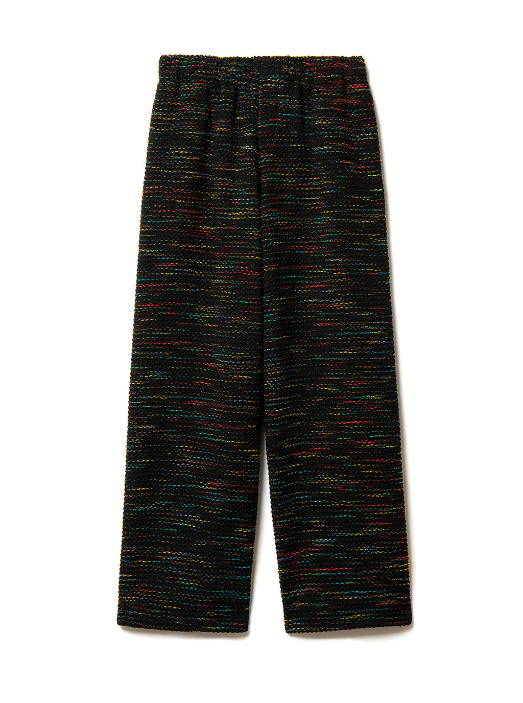 Black pants with multicolor speckles on a white background