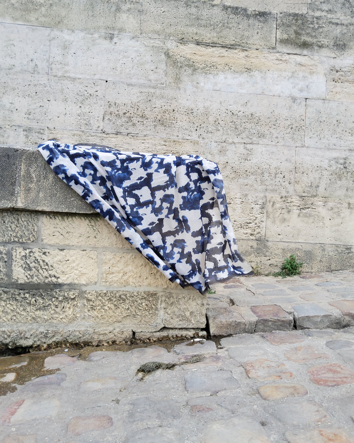 pure cotton square camouflage in blue shades effect abstract hand painting