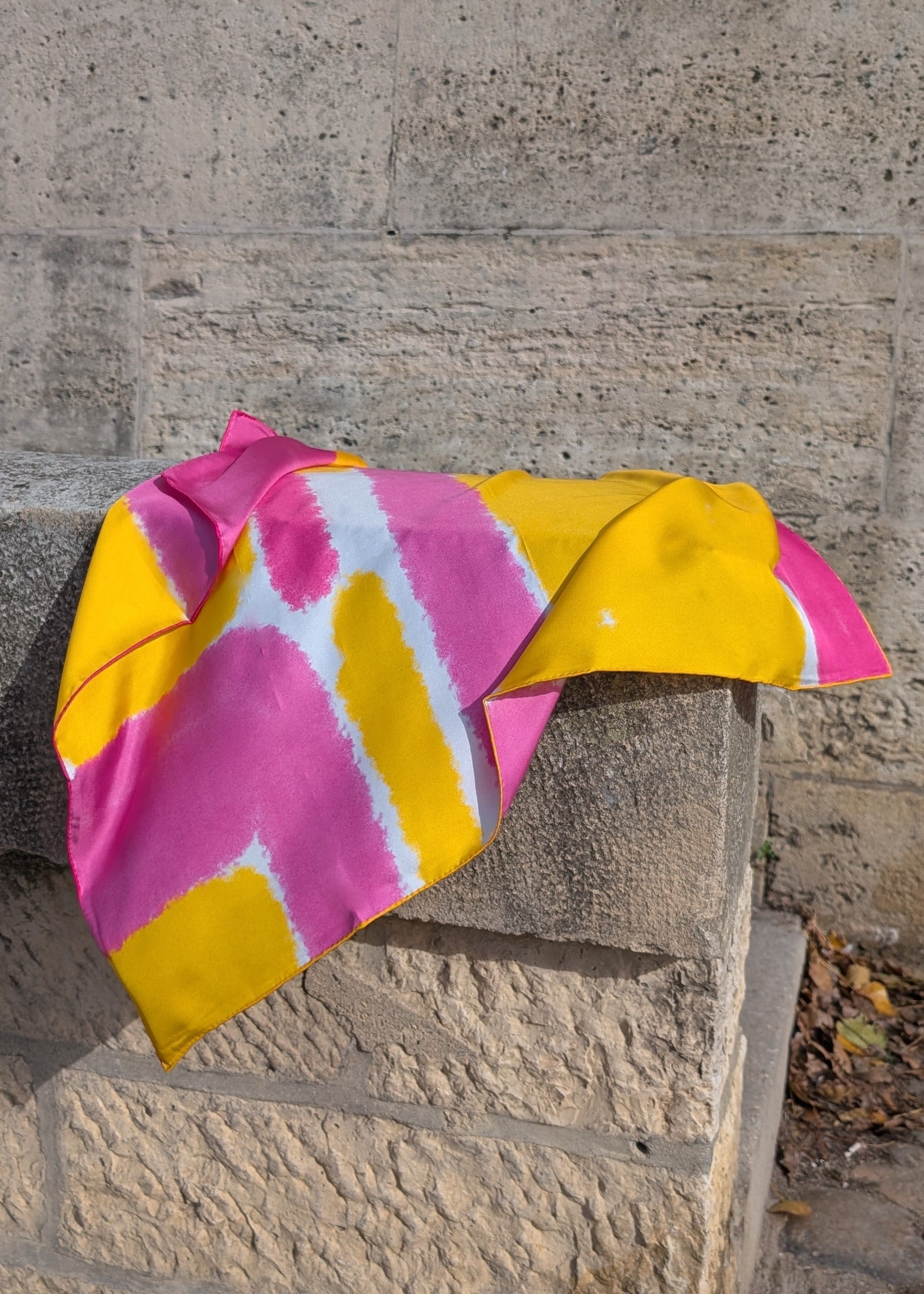 pink yellow silk foulard 