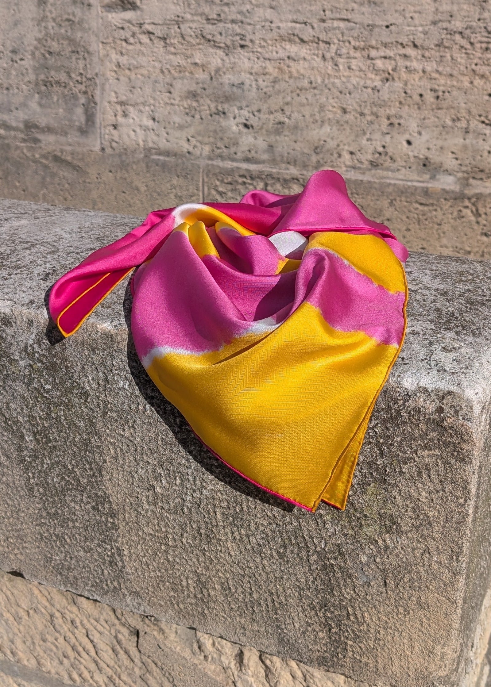 pink and yellow silk foulard 